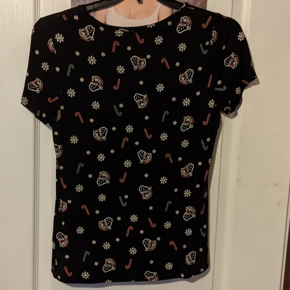 Apt 9 Christmas Santa, Candy Cane, & Snowflakes Short Sleeve Black T-shirt - Picture 2 of 7